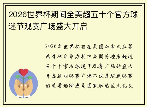 2026世界杯期间全美超五十个官方球迷节观赛广场盛大开启 2026世界杯期间全美超五十个官方球迷节观赛广场盛大开启